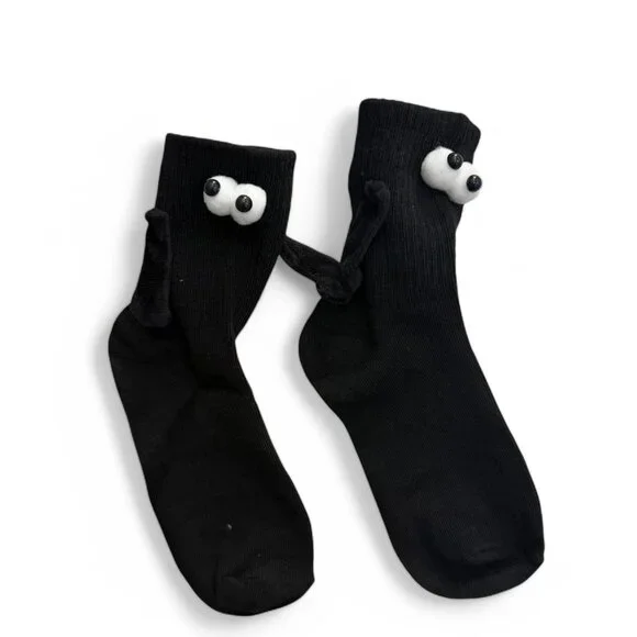 Set Of 2 Couples Unisex Black and white ghost socks holding hands. NEW - Picture 3 of 8